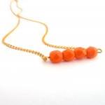 Orange beaded bar necklace/gold plated chain/czech glass beads 