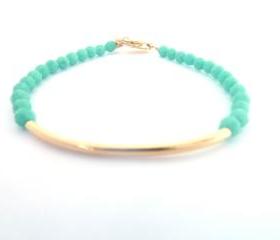 mint turquoise bracelet , gold bar bracelet, bar beaded jewelry , opaque glass beaded, friendship bracelet