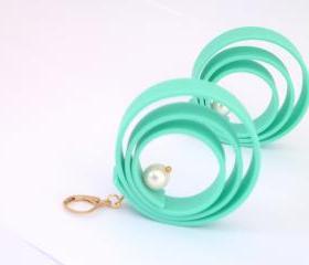 mint rubber earrings, mint earrings ,Rubber dangle earrings , circular swirl earrings